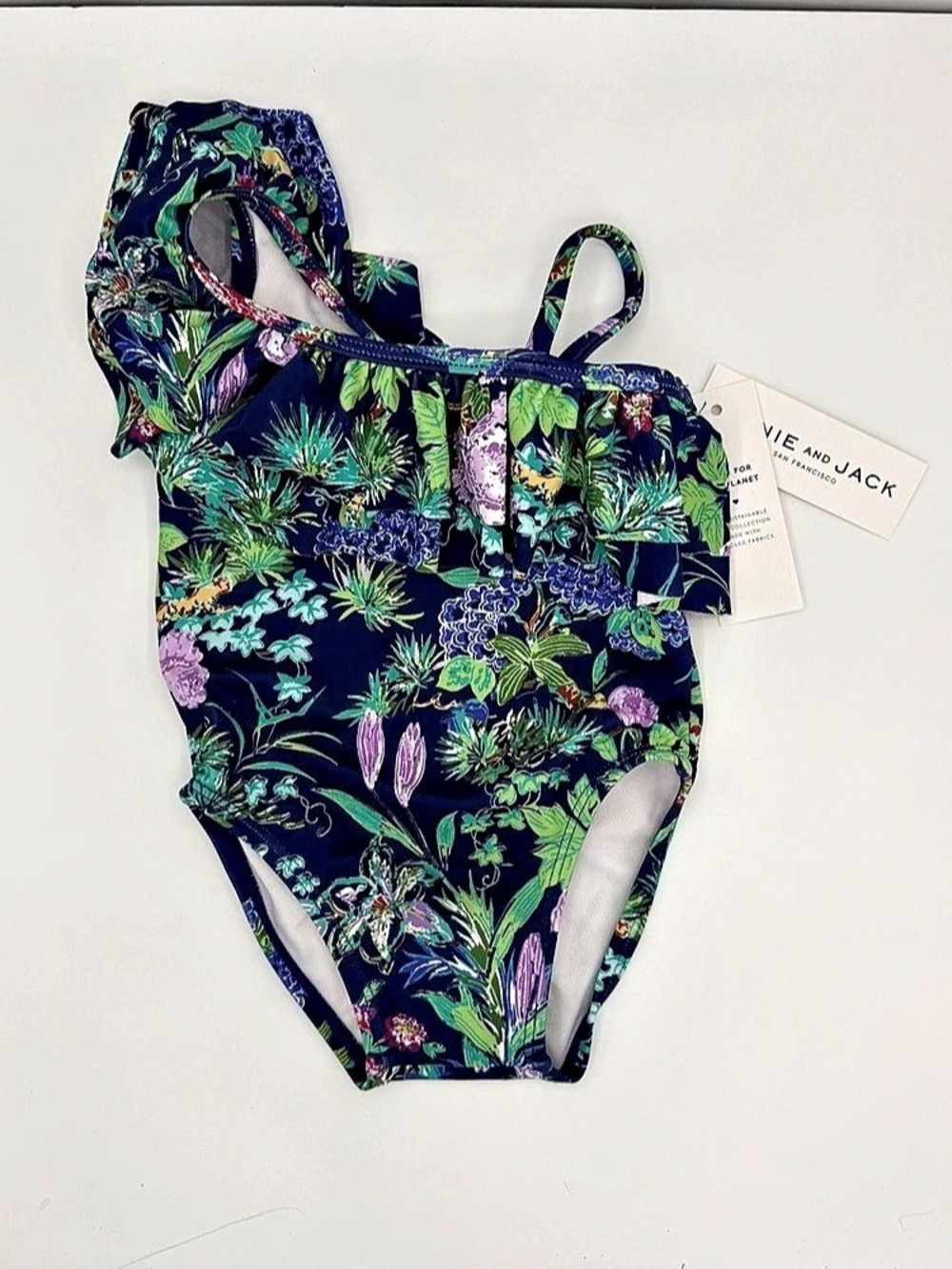 Janie and Jack Floral One-Piece Swimsuit in Blue & Green Baby 12-18 Months